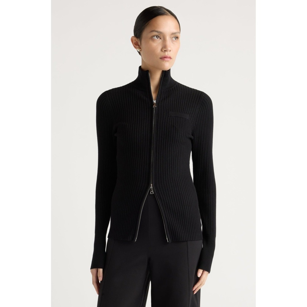Modern Citizen Kaine Ribbed Two-Way Zip Sweater Black Medium Mock Neck Knit Top